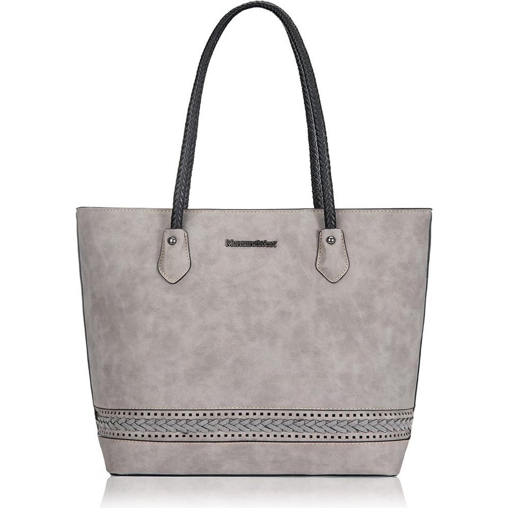 Women Woven Grey Large Tote Bags with Zipper